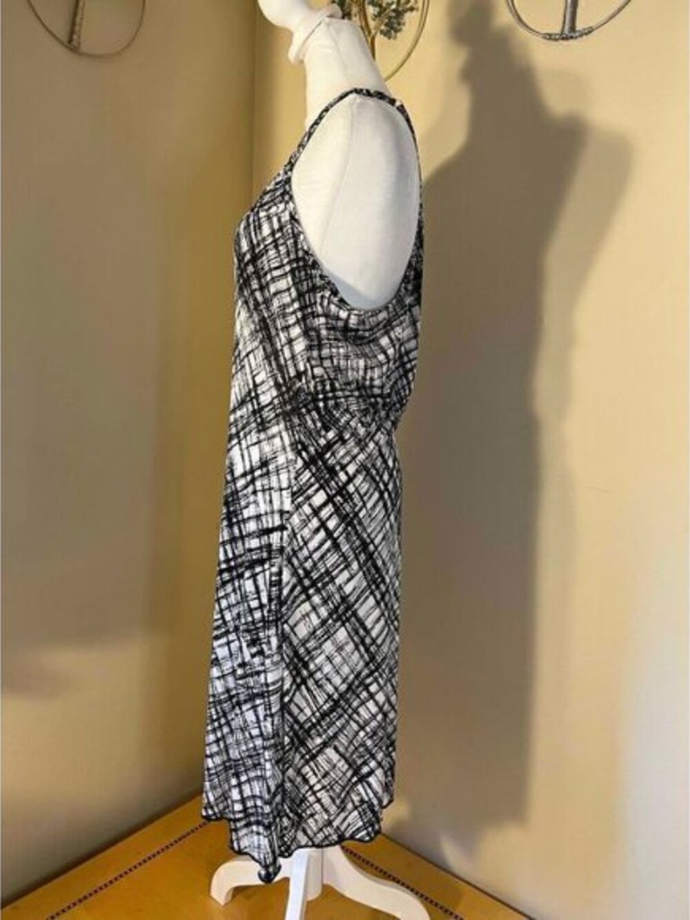 Black White Cross Hatch Print Sun Dress XL - Picture 2 of 11
